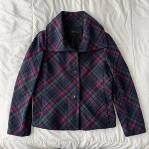 NWT Talbots Tartan Plaid Wool Blend Peacoat Jacket 12 Purple Academia Preppy